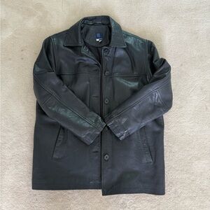 Reitmans Black Leather Button-Front Trench Coat